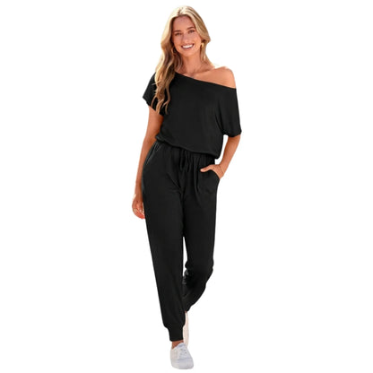 Women’s Casual Off-Shoulder Drawstring Jumpsuit
