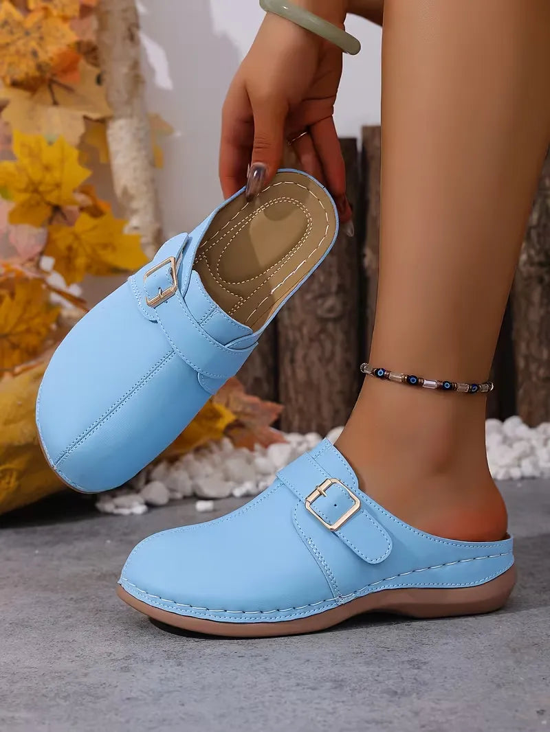 Women’s Buckle-Accent Slip-On Mule Flats