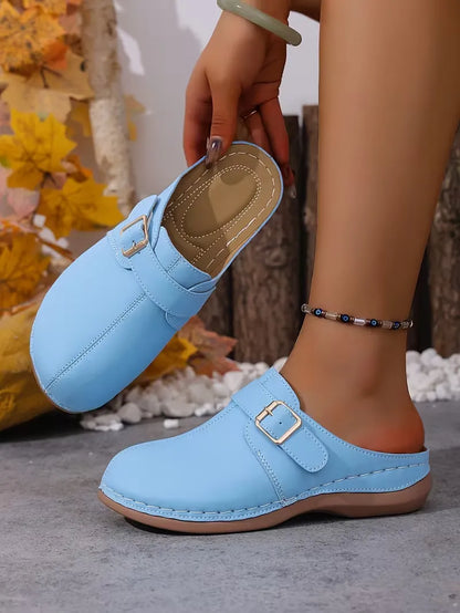 Women’s Buckle-Accent Slip-On Mule Flats