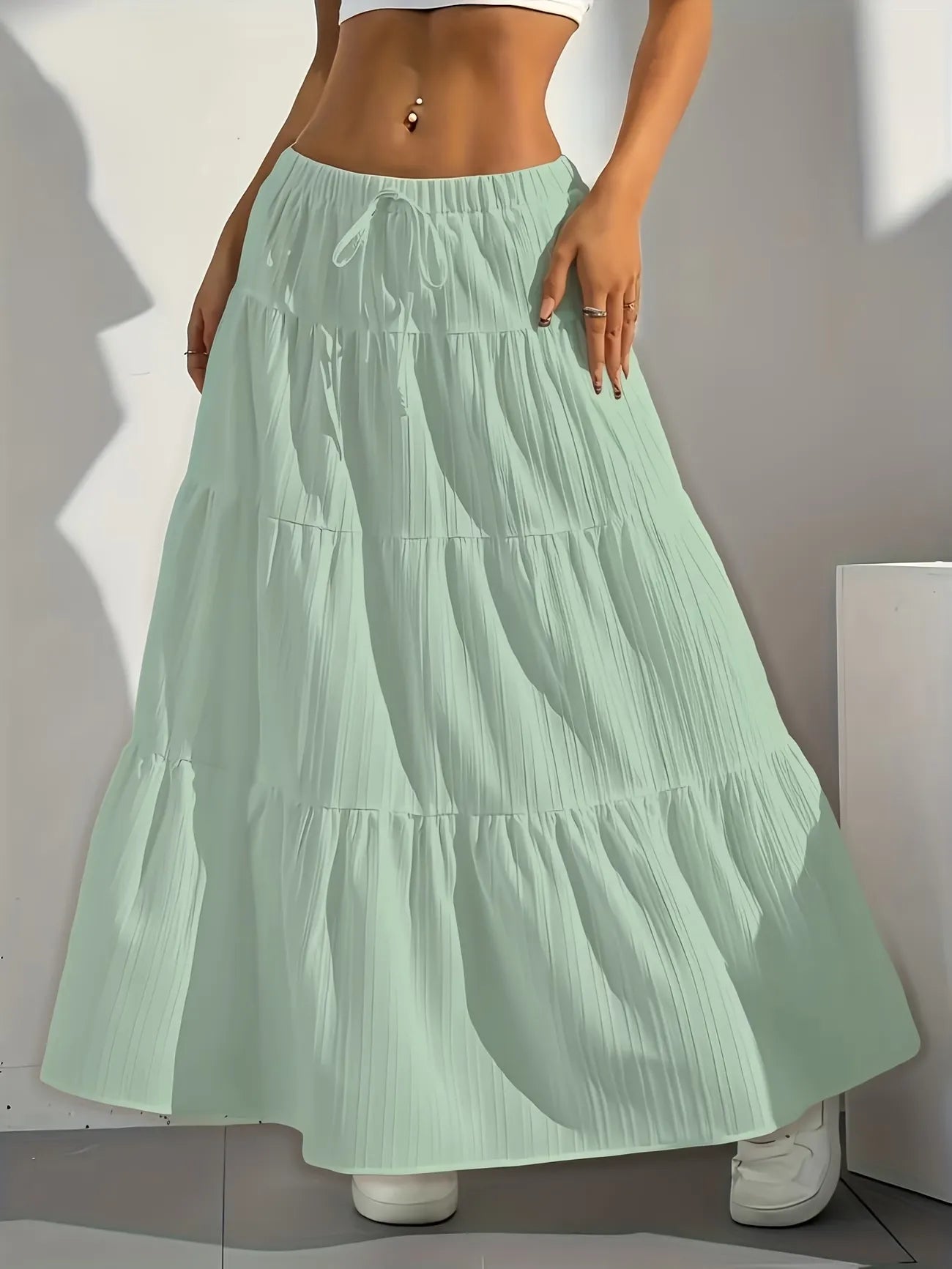 Women's Drawstring Tiered Maxi Skirt
