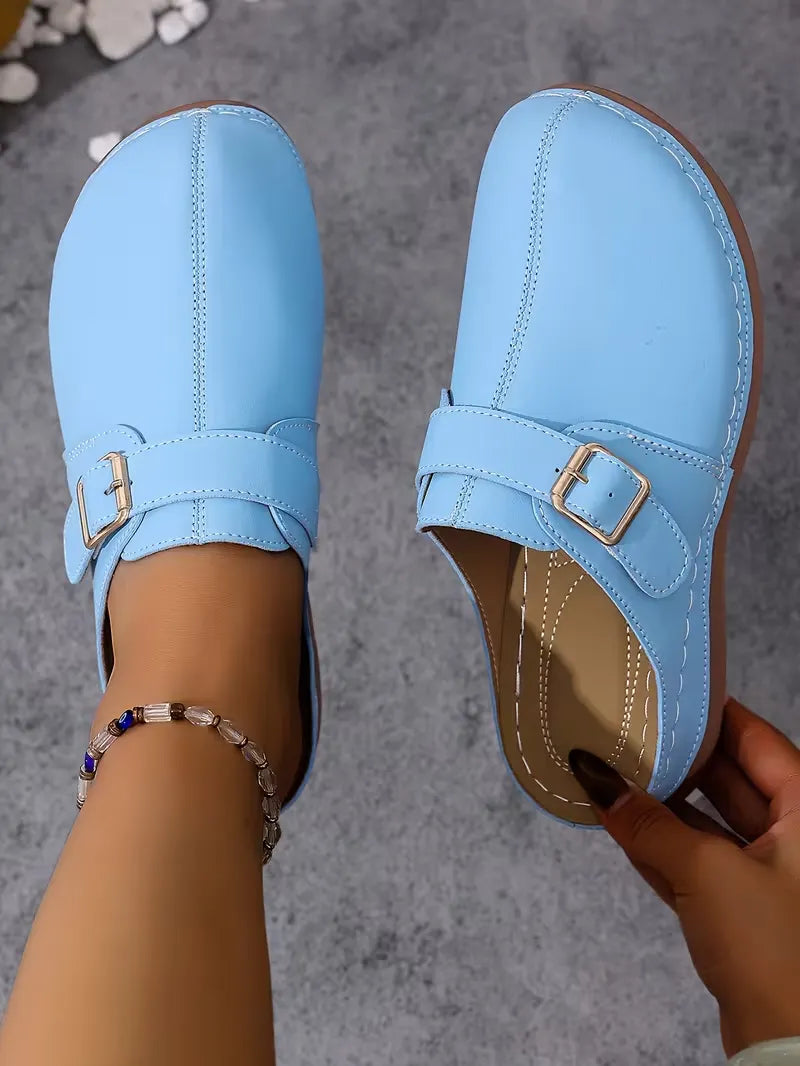 Women’s Buckle-Accent Slip-On Mule Flats