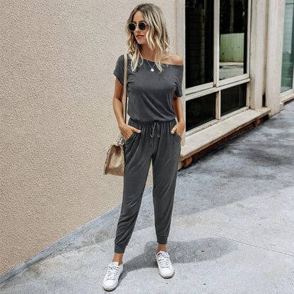 Women’s Casual Off-Shoulder Drawstring Jumpsuit