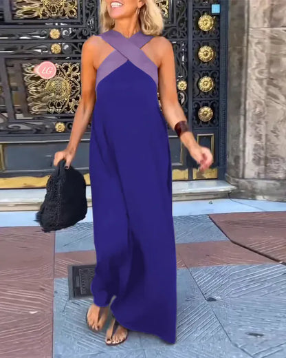 Women's Cross Halter Neck Wide Leg Jumpsuit