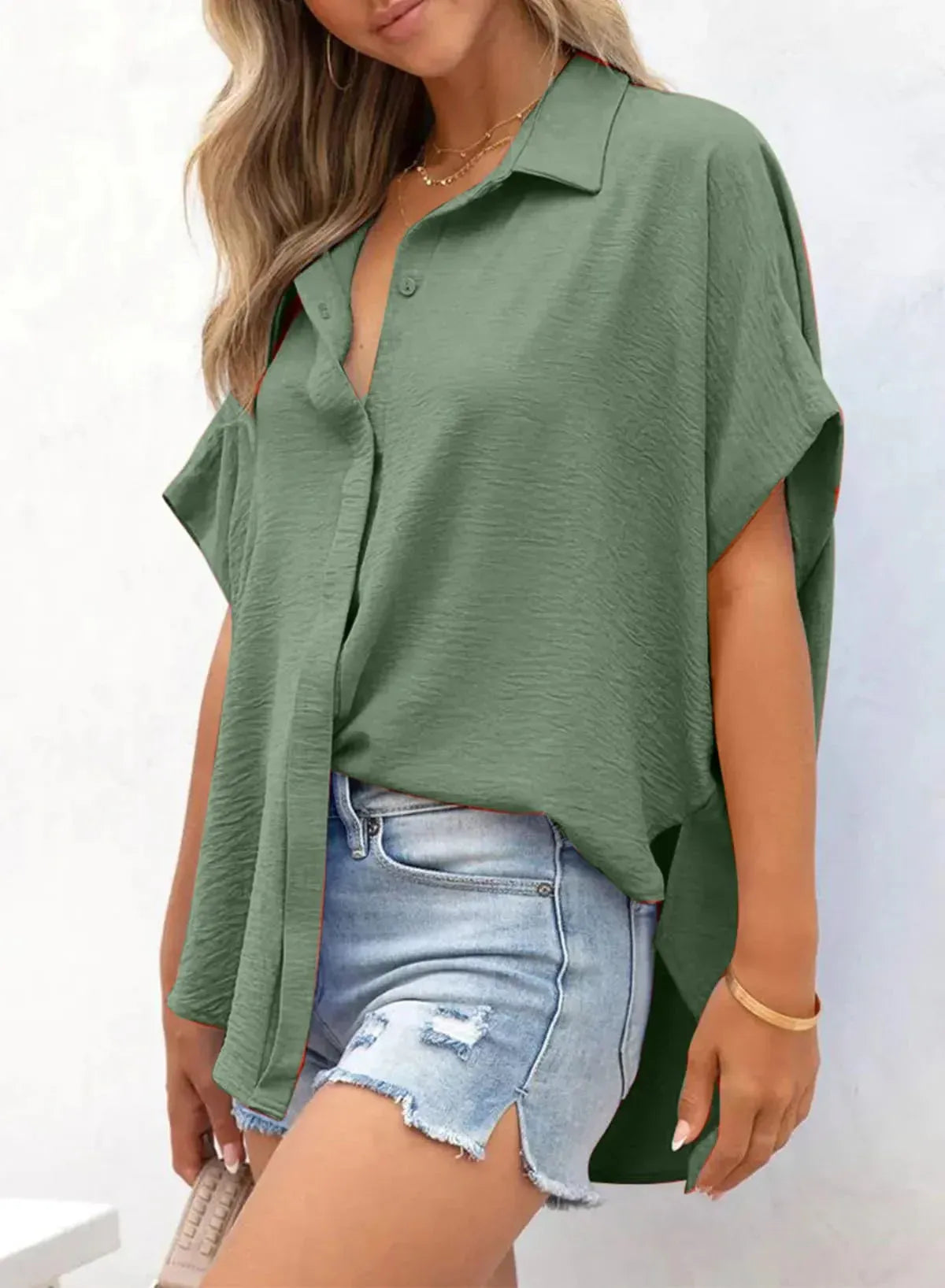 Women’s Relaxed Button-Up Short Sleeve Blouse