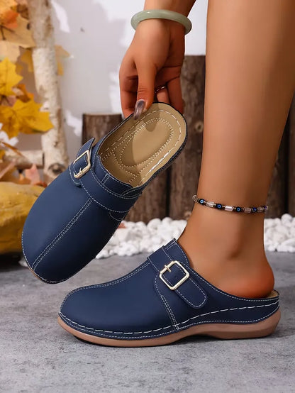Women’s Buckle-Accent Slip-On Mule Flats