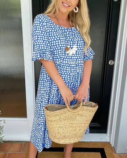 Women's Round Neck Polka Dot Midi Dress