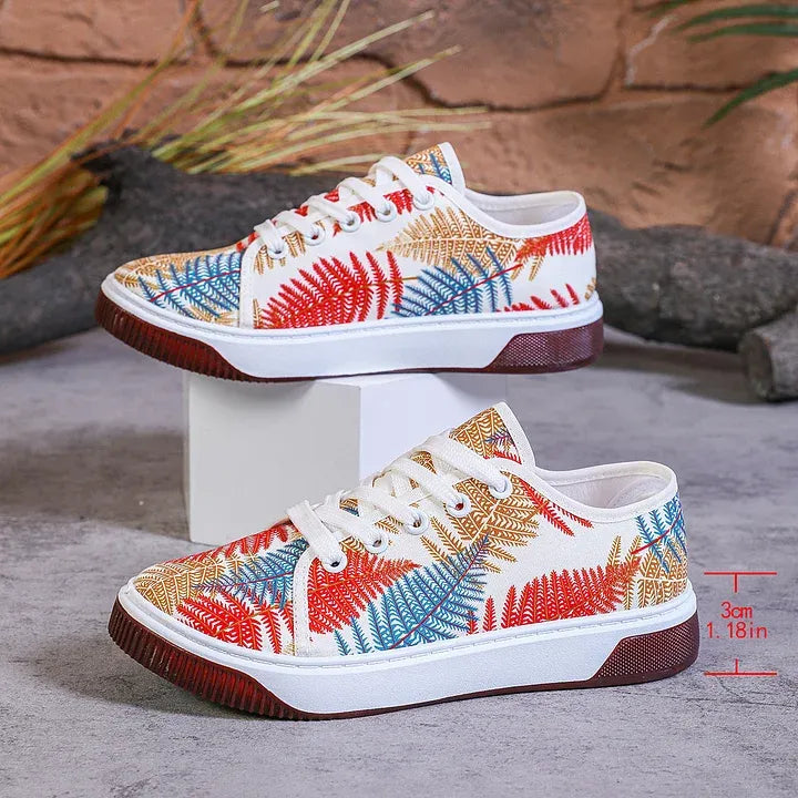 Women’s Breathable Leaf Print Lace-Up Casual Sneakers