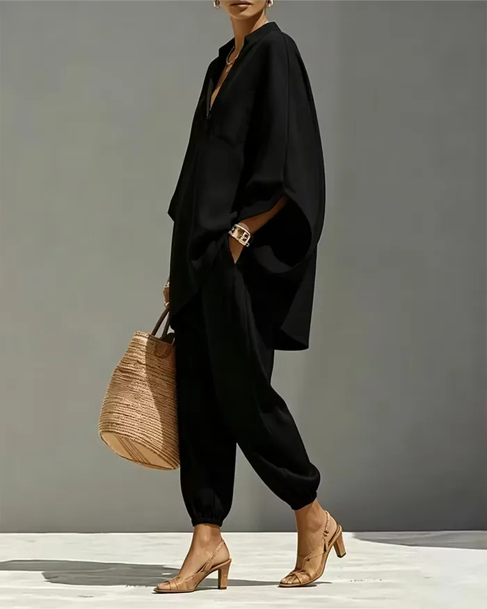 Women's V-Neck Relaxed Two-Piece Set