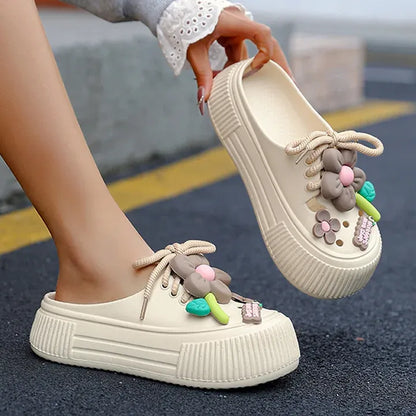 Women’s Platform Slide Sandals with 3D Floral Design