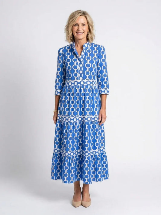 Women’s Chain Print Three-Quarter Sleeve Midi Dress