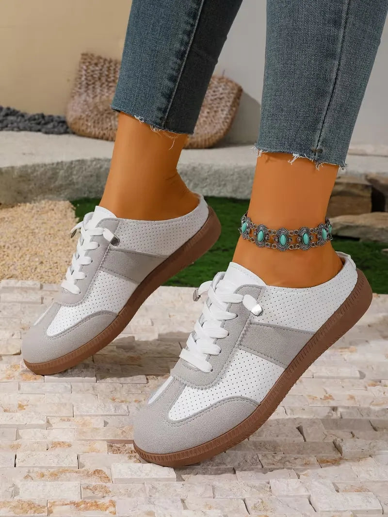 Women’s Perforated Backless Lace-Up Sneakers