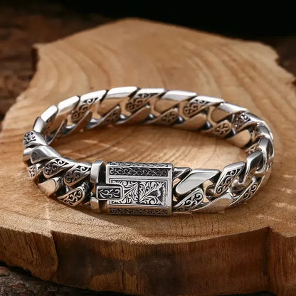 Men's 925 Sterling Silver Engraved Chain Bracelet