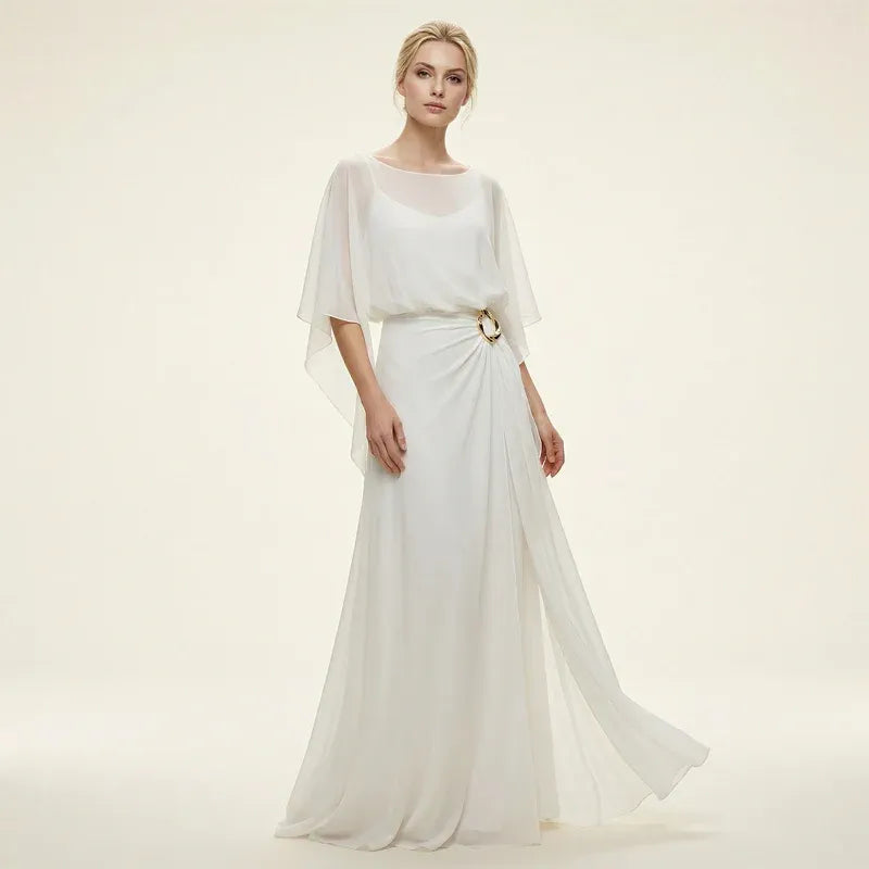 Women’s Elegant Flowing Cape Sleeve Maxi Dress