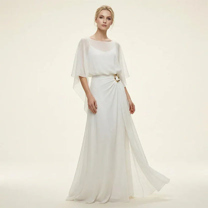 Women’s Elegant Flowing Cape Sleeve Maxi Dress