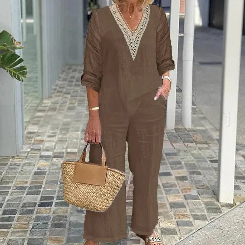 Women’s V-Neck Wide-Leg Pants Set