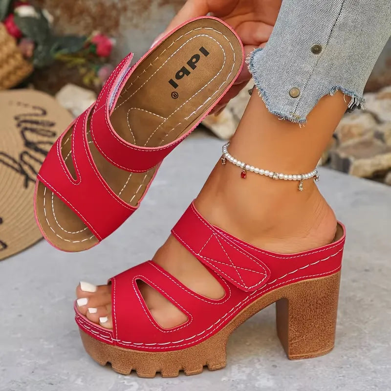 Women’s Cutout Strap Platform Block Heel Mule Sandals