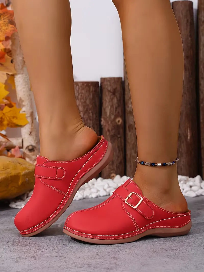 Women’s Buckle-Accent Slip-On Mule Flats