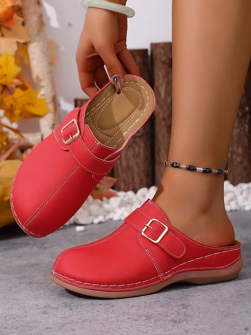 Women’s Buckle-Accent Slip-On Mule Flats