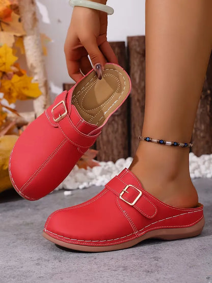 Women’s Buckle-Accent Slip-On Mule Flats