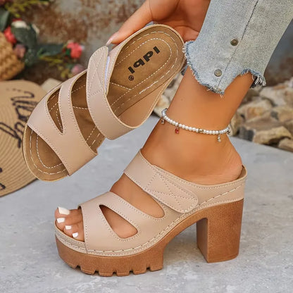 Women’s Cutout Strap Platform Block Heel Mule Sandals