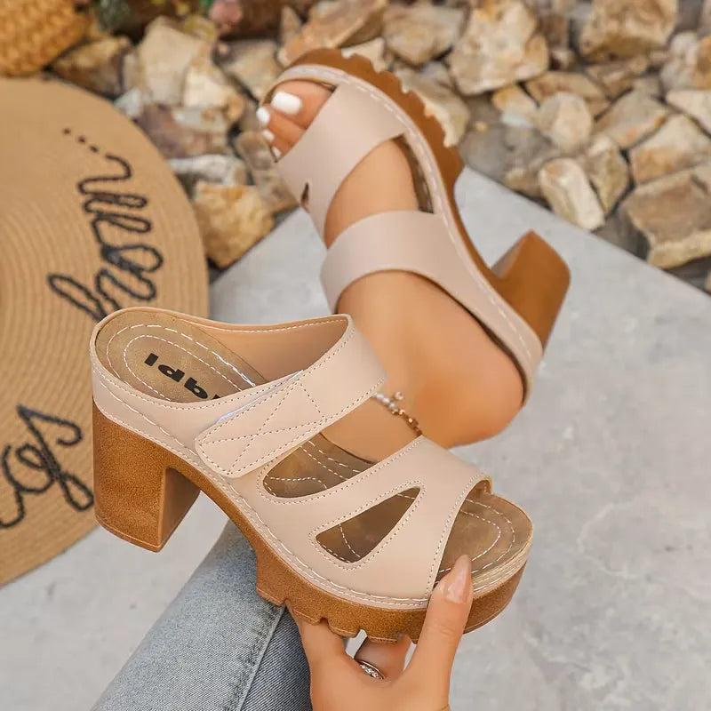 Women’s Cutout Strap Platform Block Heel Mule Sandals
