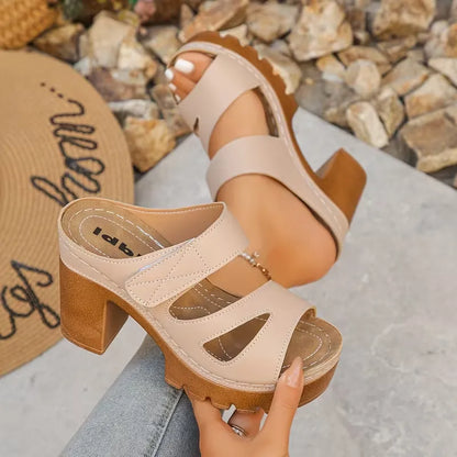 Women’s Cutout Strap Platform Block Heel Mule Sandals