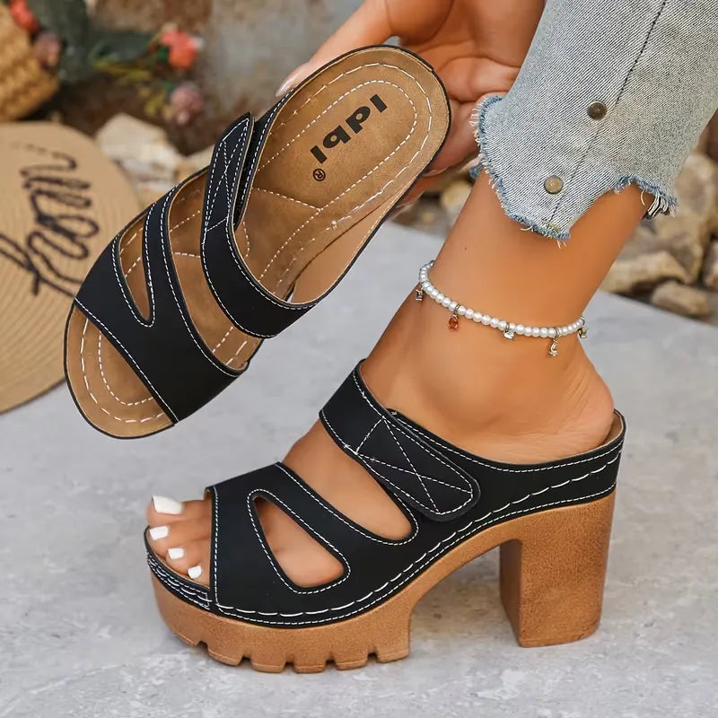 Women’s Cutout Strap Platform Block Heel Mule Sandals