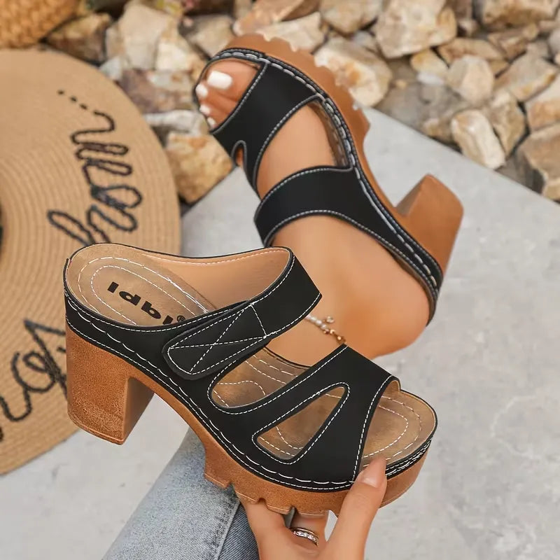Women’s Cutout Strap Platform Block Heel Mule Sandals