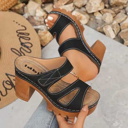 Women’s Cutout Strap Platform Block Heel Mule Sandals
