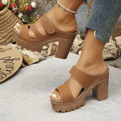 Women’s Cutout Strap Platform Block Heel Mule Sandals