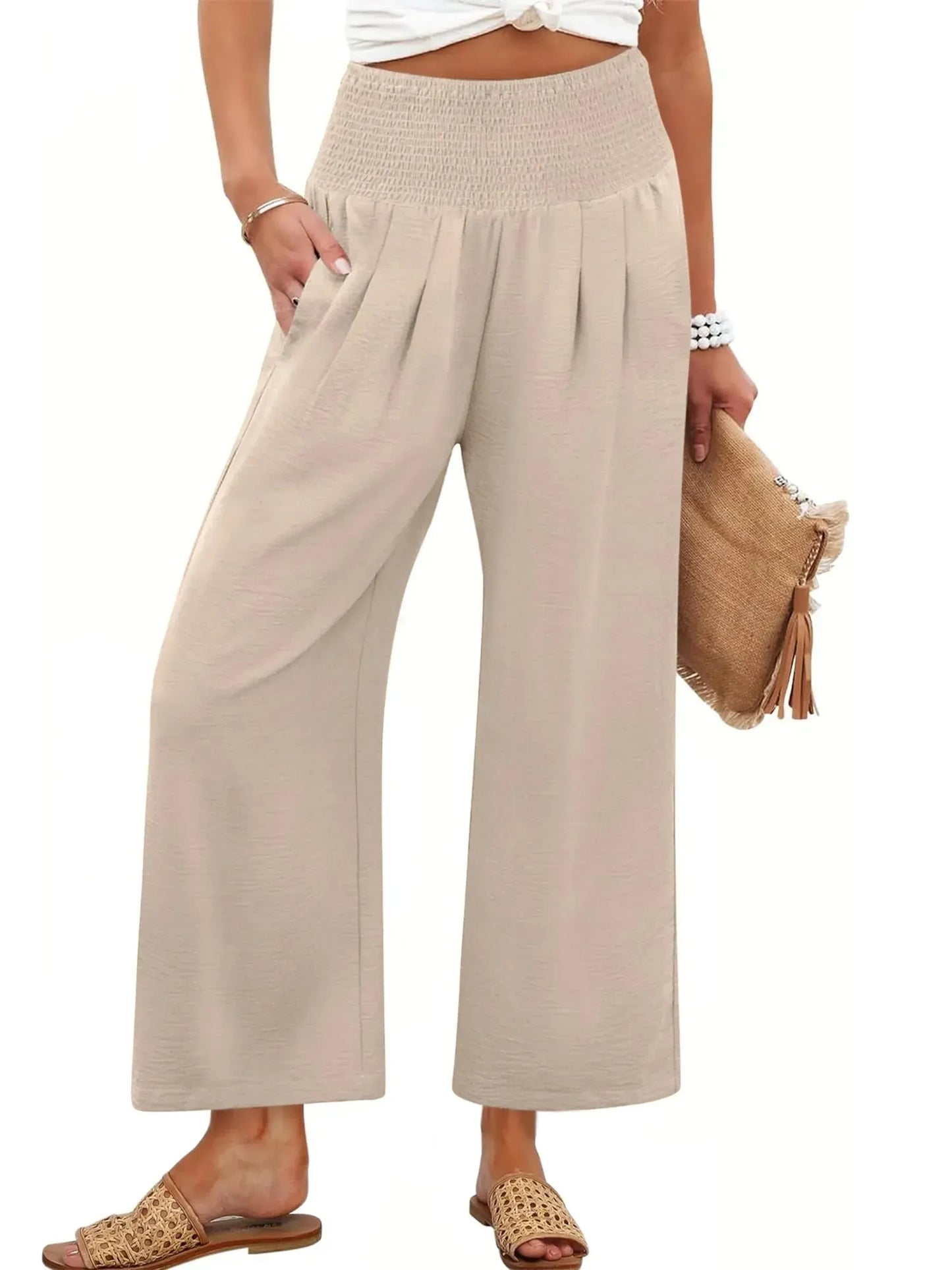 Women’s Smocked Waist Wide-Leg Pants