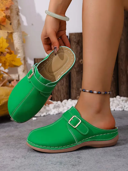 Women’s Buckle-Accent Slip-On Mule Flats