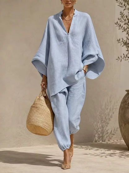 Women's V-Neck Relaxed Two-Piece Set