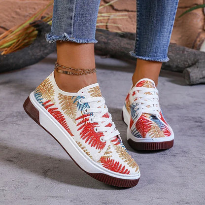 Women’s Breathable Leaf Print Lace-Up Casual Sneakers