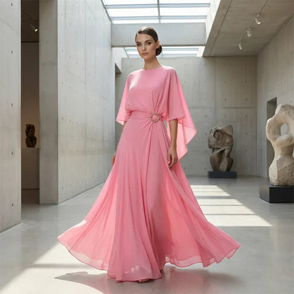Women’s Elegant Flowing Cape Sleeve Maxi Dress