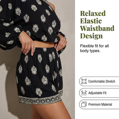 Women’s Boho Off-Shoulder Top & Shorts Set