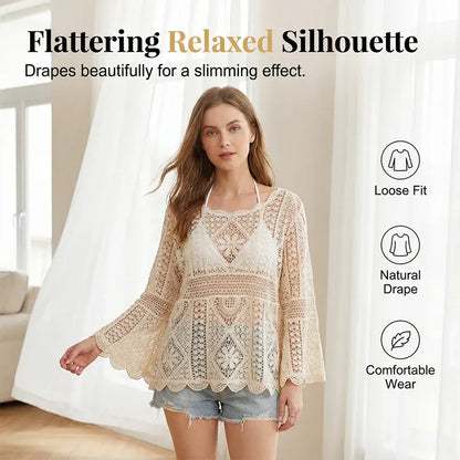 Women’s Openwork Lace Cover-Up Blouse