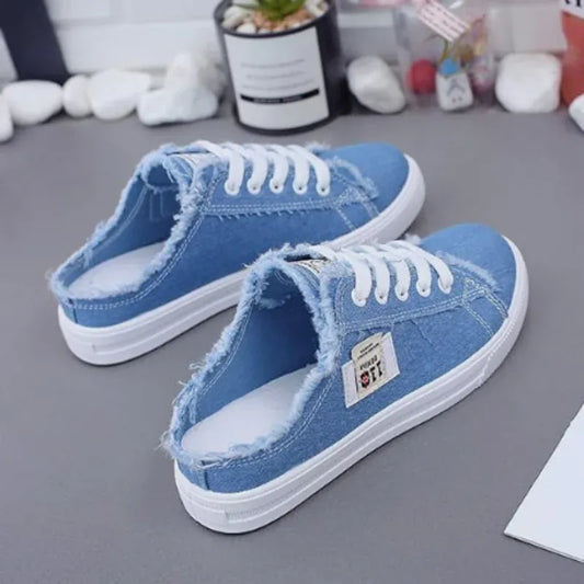 Women’s Frayed Denim Mule Sneakers