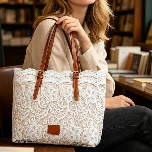 Women’s Lace-Look Floral Tote Bag