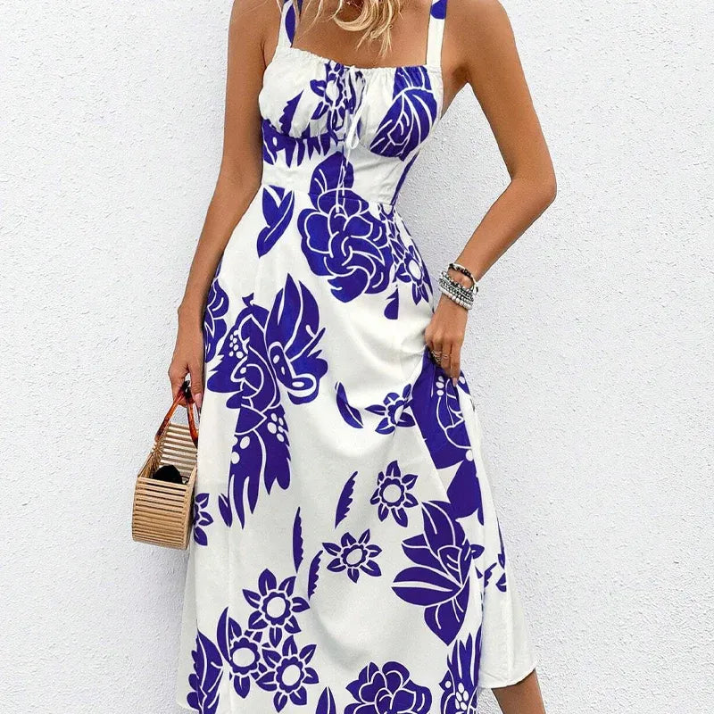Women’s Tropical Print Spaghetti Strap Maxi Dress