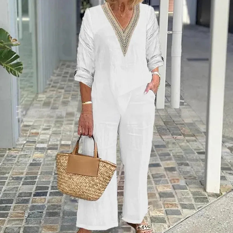 Women’s V-Neck Wide-Leg Pants Set