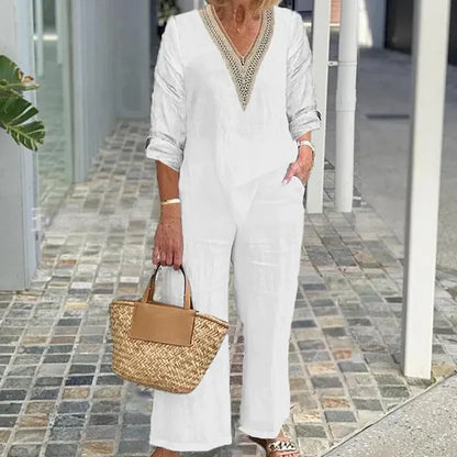 Women’s V-Neck Wide-Leg Pants Set