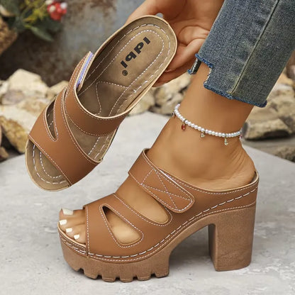 Women’s Cutout Strap Platform Block Heel Mule Sandals