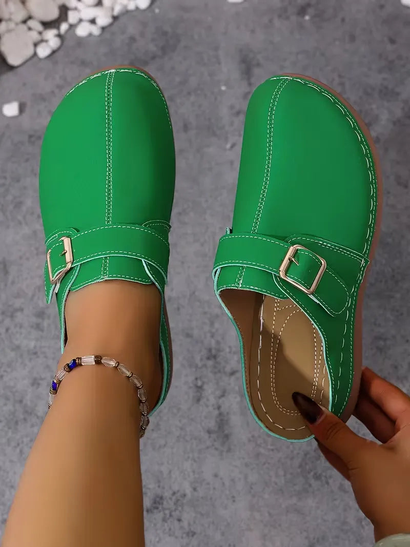 Women’s Buckle-Accent Slip-On Mule Flats