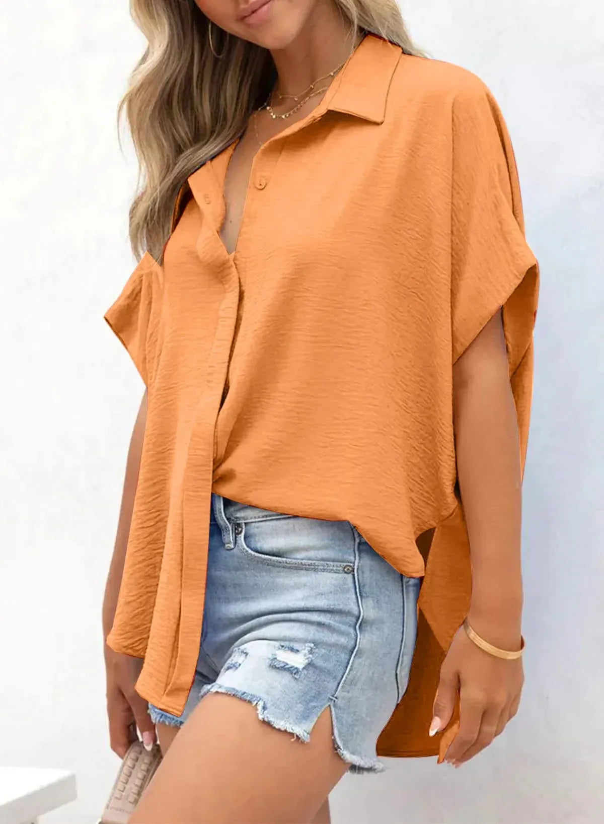 Women’s Relaxed Button-Up Short Sleeve Blouse