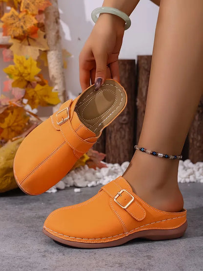 Women’s Buckle-Accent Slip-On Mule Flats