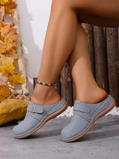 Women’s Buckle-Accent Slip-On Mule Flats