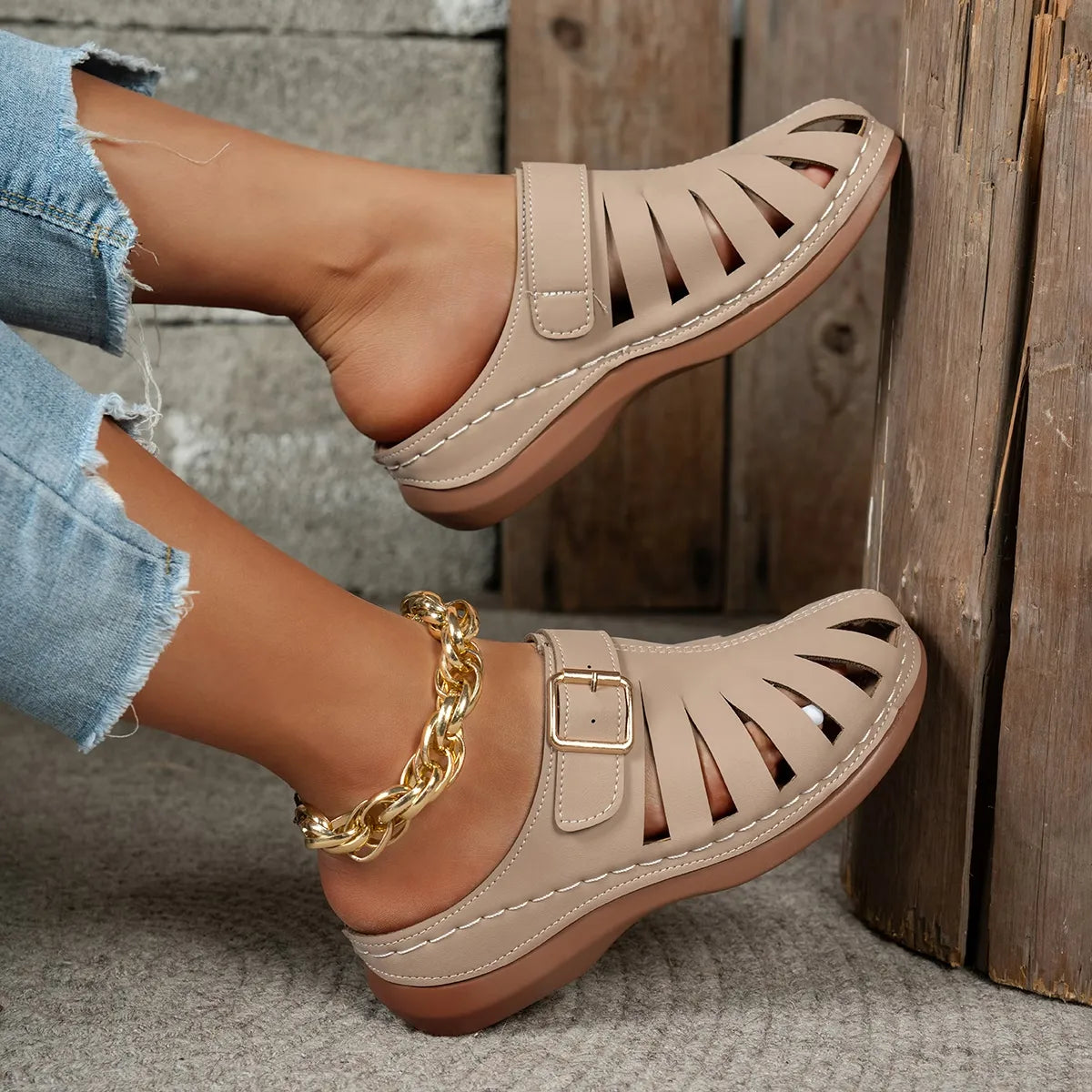 Women’s Buckle Cutout Wedge Sandals