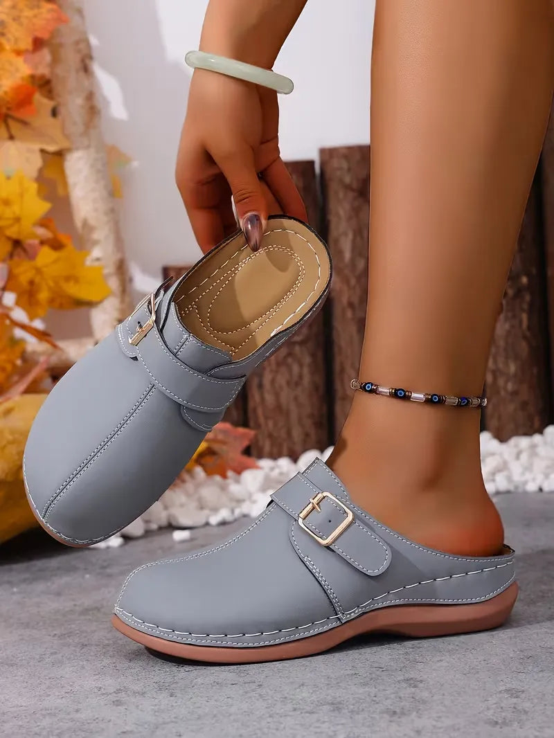 Women’s Buckle-Accent Slip-On Mule Flats