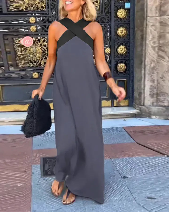 Women's Cross Halter Neck Wide Leg Jumpsuit
